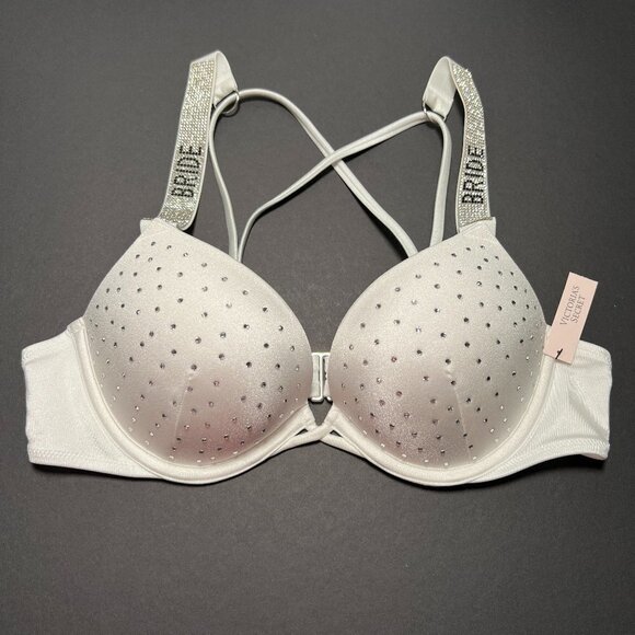 Victoria Secret 32B Bombshell Push Up Bikini Top Bride Shine Strap White
